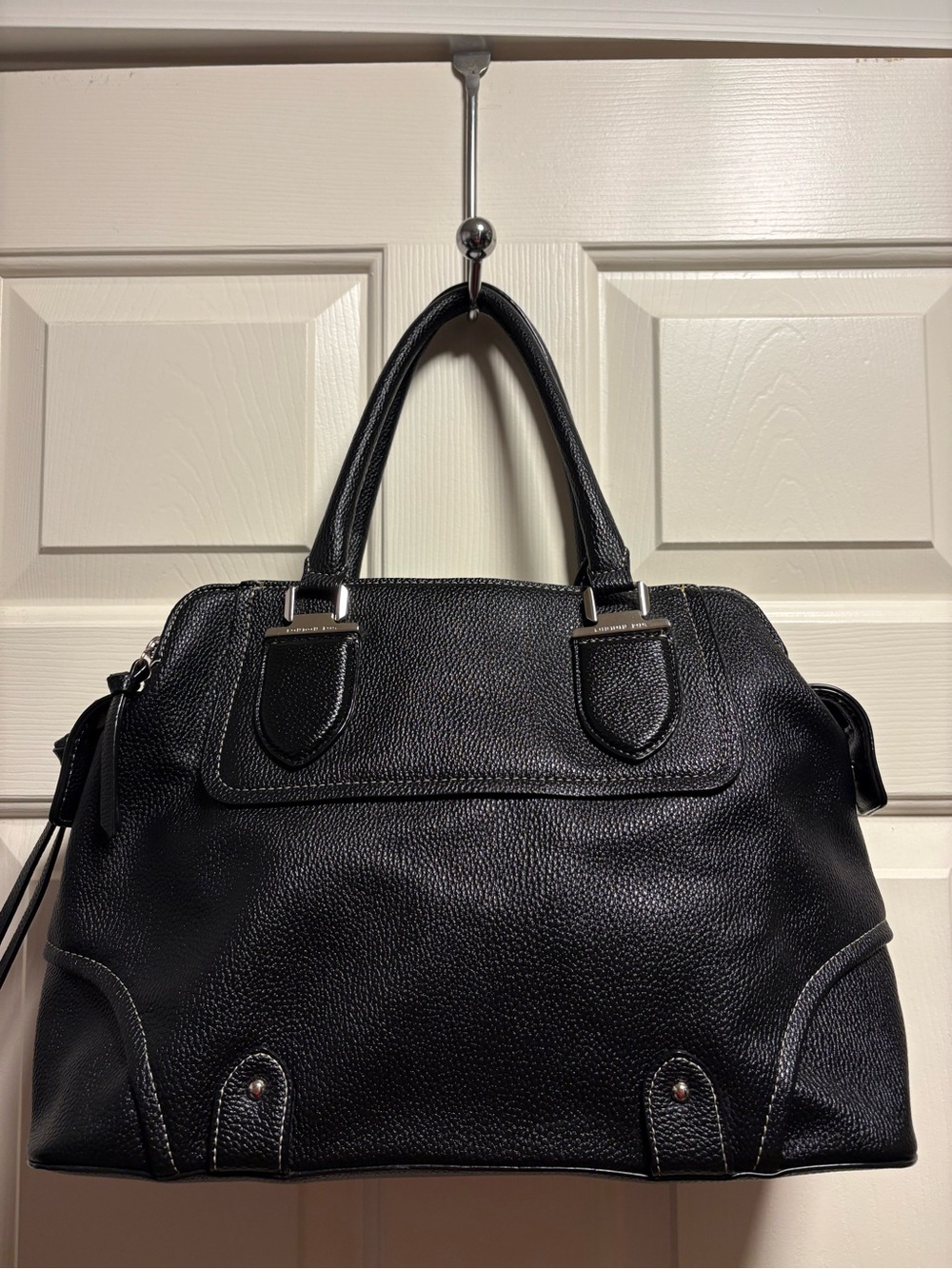 London Fog Black Pebbled Leather Satchel